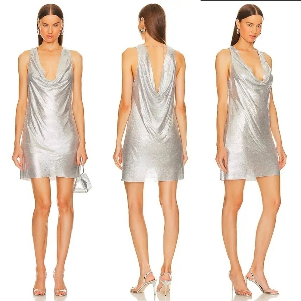 NBD Ginny Chainmail Mini Silver Dress XXS/S - Picture 1 of 9